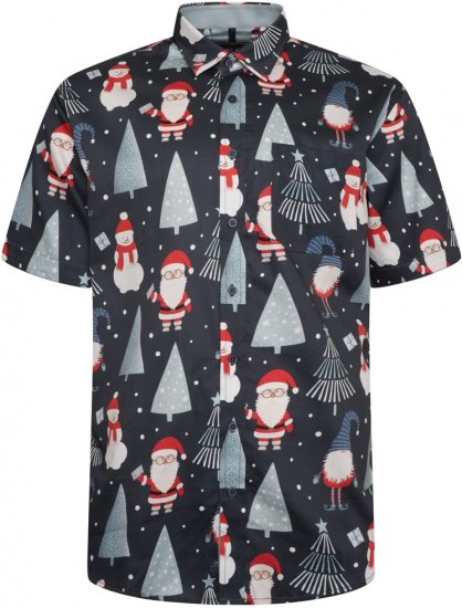 Kam Jeans X033 Santa Xmas Print Short Sleeve Shirt Navy - Cămăși - Cămăși Bărbați Mărimi Mari