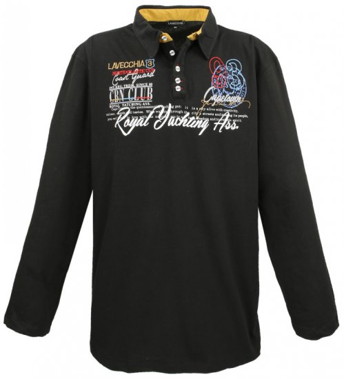 Lavecchia 606 Printed Long sleeve Jersey Polo Black - Tricouri polo - Tricouri Polo Bărbați Mărimi Mari