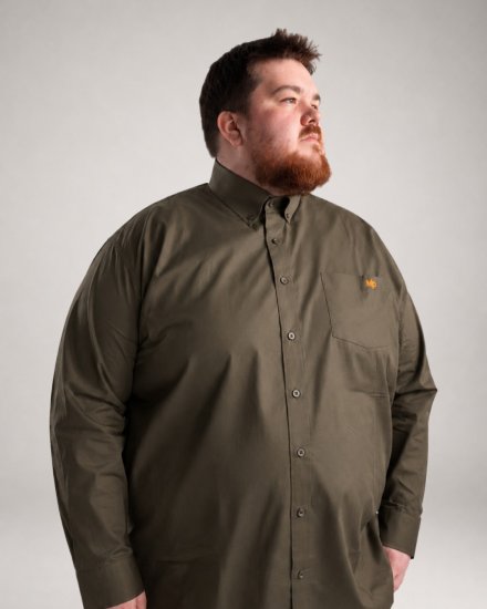 Motley Denim Lisbon Long Sleeve Shirt Dark Khaki - Cămăși - Cămăși Bărbați Mărimi Mari