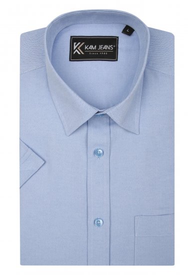 Kam Jeans 6283 Casual SS Herringbone Shirt Blue - Cămăși - Cămăși Bărbați Mărimi Mari