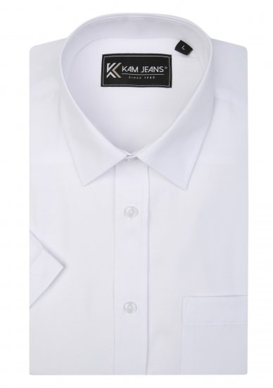 Kam Jeans 6283 Casual SS Herringbone Shirt White - Cămăși - Cămăși Bărbați Mărimi Mari
