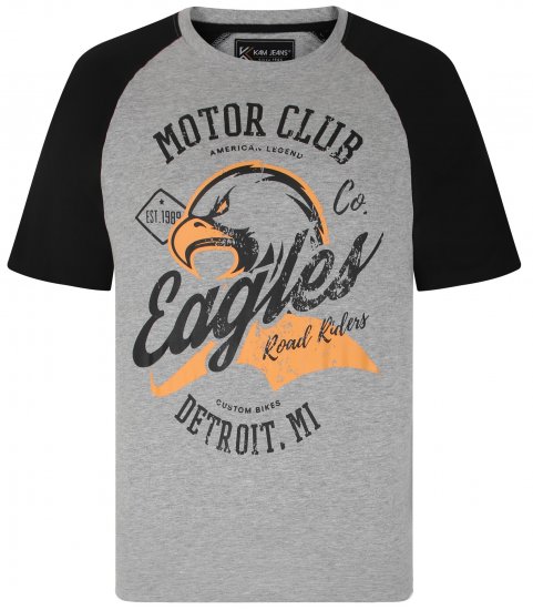 Kam Jeans 5737 Eagle Print Raglan T-Shirt Grey - Tricouri - Tricouri Bărbați Mărimi Mari