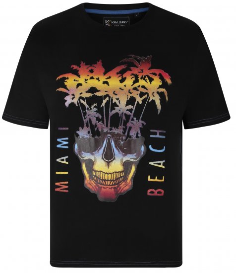 Kam Jeans 5735 Miami Beach Skull Print T-Shirt Black - Tricouri - Tricouri Bărbați Mărimi Mari