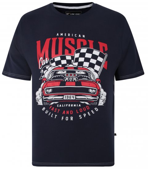 Kam Jeans Amercian Muscle Print T-Shirt Navy - Tricouri - Tricouri Bărbați Mărimi Mari