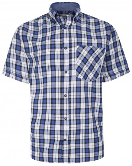 Kam Jeans 6286 Casual SS Check Shirt Blue - Cămăși - Cămăși Bărbați Mărimi Mari