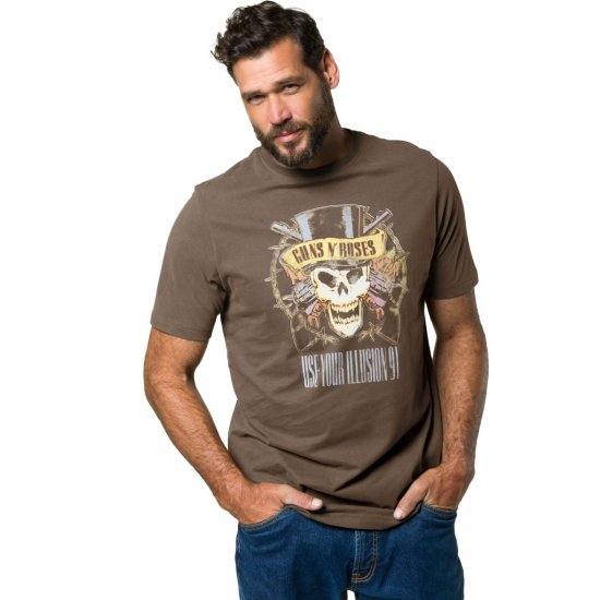 JP1880 T-Shirt Skull Print Guns N Roses Khaki - Tricouri - Tricouri Bărbați Mărimi Mari