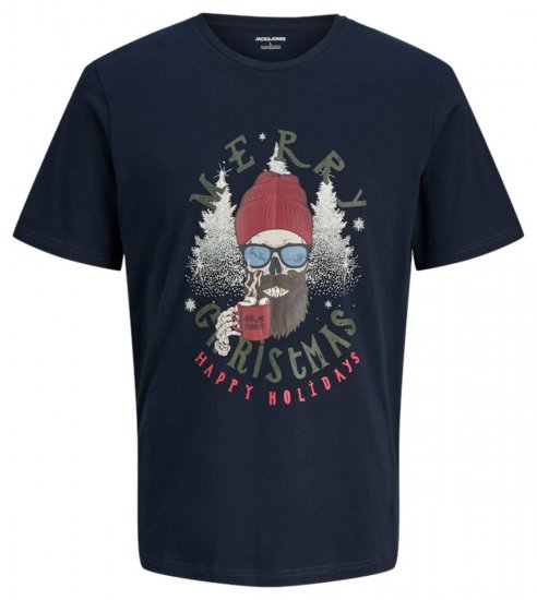 Jack & Jones Noel Merry Christmas T-Shirt Navy - Tricouri - Tricouri Bărbați Mărimi Mari