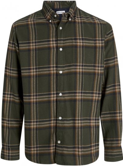 Jack & Jones Classic Flannel Long Sleeve Shirt Green - Cămăși - Cămăși Bărbați Mărimi Mari