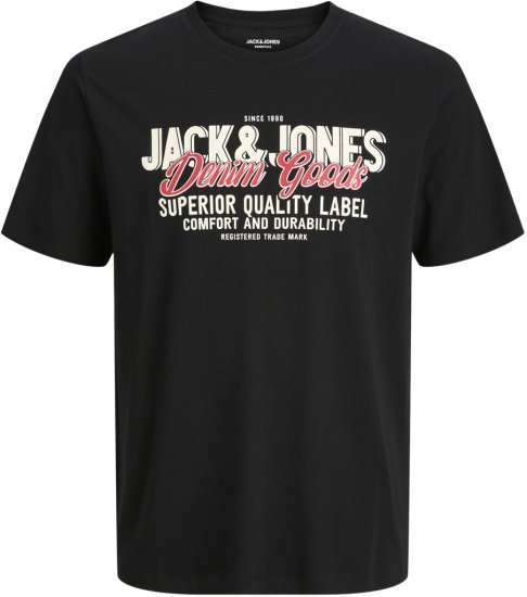 Jack & Jones Logo 2COL T-Shirt Black - Tricouri - Tricouri Bărbați Mărimi Mari