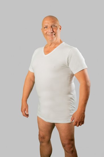 20 Nodi Short Sleeve V-Neck in Stretch Cotton White - Lenjerie intimă & costum baie - Lenjerie Intimă Bărbați Mărimi Mari