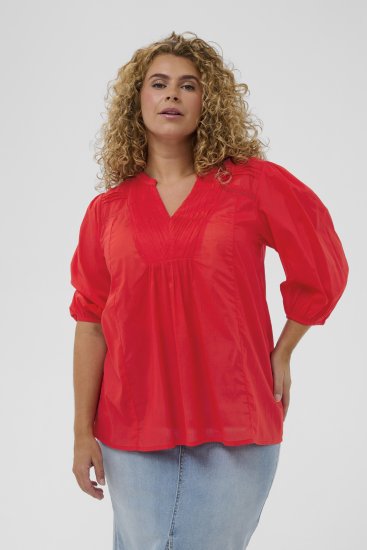 Kaffe Curve Karlia 3/4 Sleeve Blouse Red - Bluze - 