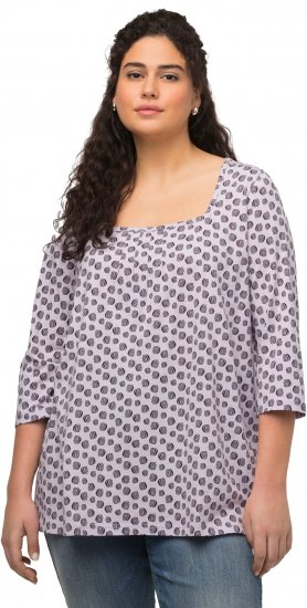 Ulla Popken Polka Dot 3/4 Sleeve Square Neck A-Line Tee Light Blue-Grey - Tricouri imprimate pentru femei - 