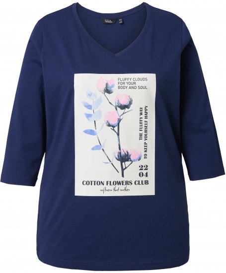 Ulla Popken Decorative Plant 3/4 Sleeve T-Shirt Ink Blue - Tricouri imprimate pentru femei - 