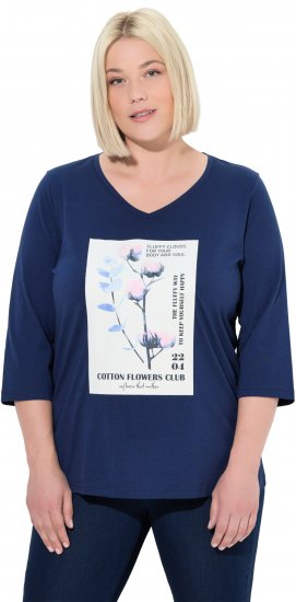 Ulla Popken Decorative Plant 3/4 Sleeve T-Shirt Ink Blue - Tricouri imprimate pentru femei - 