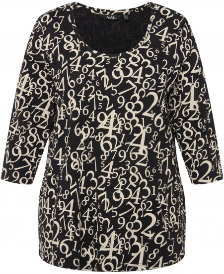 Ulla Popken Number Print 3/4 Sleeve Tee Black - Tricouri imprimate pentru femei - 