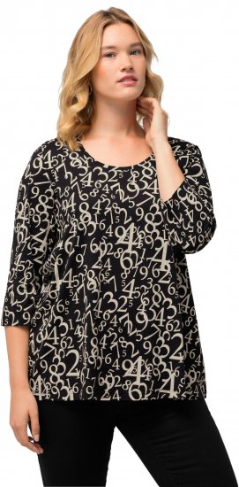 Ulla Popken Number Print 3/4 Sleeve Tee Black - Tricouri imprimate pentru femei - 