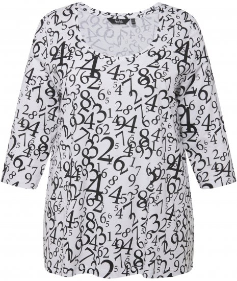 Ulla Popken Number Print 3/4 Sleeve Tee Snow White - Tricouri imprimate pentru femei - 
