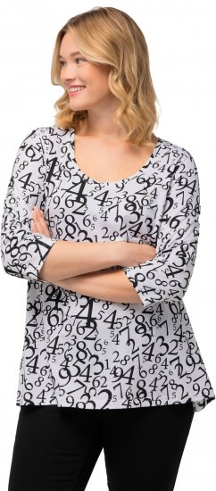 Ulla Popken Number Print 3/4 Sleeve Tee Snow White - Tricouri imprimate pentru femei - 