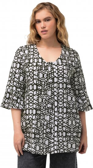Ulla Popken Geometric Print Trumpet Sleeve Tee Black - Tricouri imprimate pentru femei - 