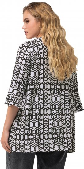 Ulla Popken Geometric Print Trumpet Sleeve Tee Black - Tricouri imprimate pentru femei - 