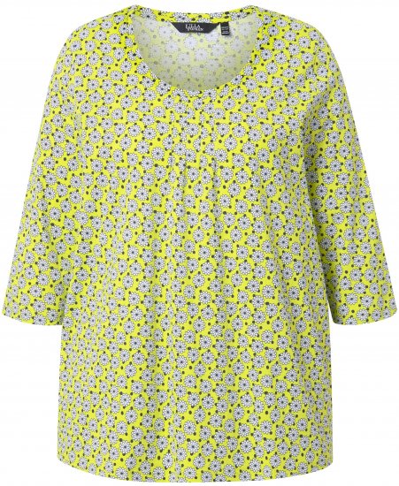 Ulla Popken Flower Print 3/4 Sleeve A-Line Tee Lime - Tricouri imprimate pentru femei - 