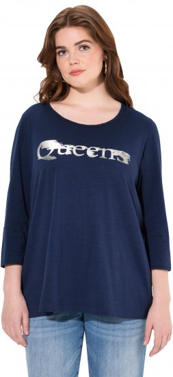 Ulla Popken Queens 3/4 Sleeve Graphic Tee Ink Blue - Tricouri imprimate pentru femei - 