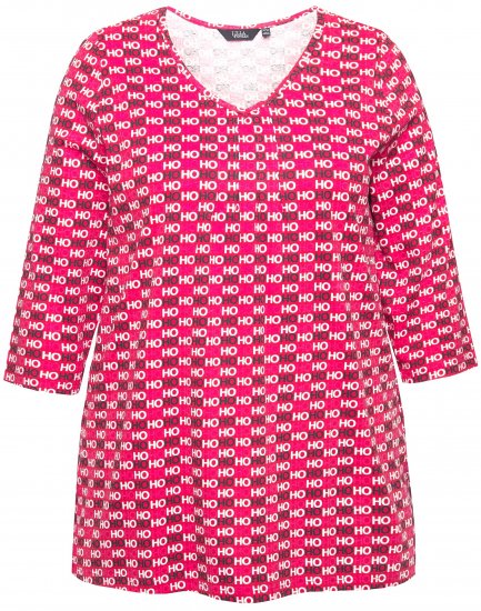 Ulla Popken Minimalist Ho Ho Ho Print 3/4 Sleeve Tee Salsa Red - Tricouri imprimate pentru femei - 