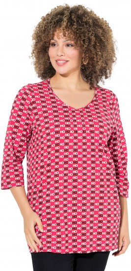 Ulla Popken Minimalist Ho Ho Ho Print 3/4 Sleeve Tee Salsa Red - Tricouri imprimate pentru femei - 