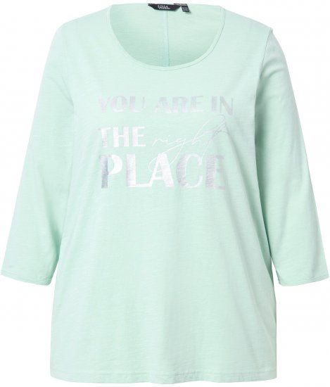 Ulla Popken Metallic Lettering 3/4 Sleeve Tee Mint Green - Tricouri imprimate pentru femei - 