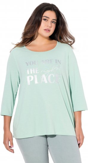 Ulla Popken Metallic Lettering 3/4 Sleeve Tee Mint Green - Tricouri imprimate pentru femei - 