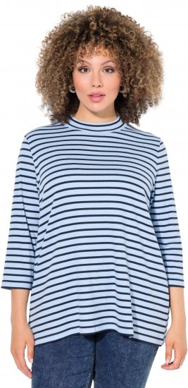 Ulla Popken Striped 3/4 Sleeve Turtleneck Tee Light Blue - Tricouri imprimate pentru femei - 