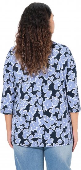 Ulla Popken Floral Print 3/4 Sleeve V-Neck Tee Navy Blue - Tricouri imprimate pentru femei - 