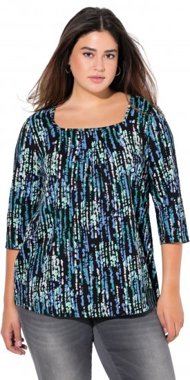 Ulla Popken Graphic Print Square Neck Tee Black - Tricouri imprimate pentru femei - 