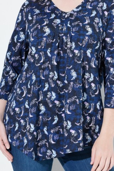 Ulla Popken Asymmetric Cowboy Boot Print Tee Dark Blue - Tricouri imprimate pentru femei - Tricouri cu imprimeu pentru femei