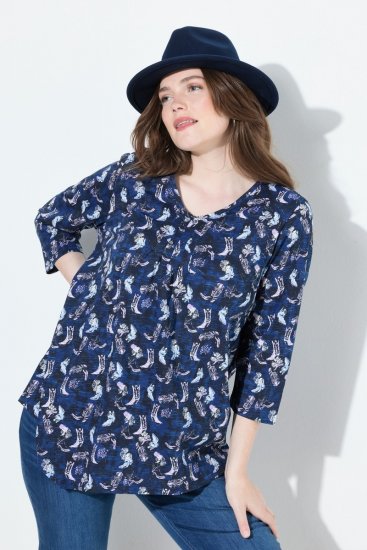Ulla Popken Asymmetric Cowboy Boot Print Tee Dark Blue - Tricouri imprimate pentru femei - Tricouri cu imprimeu pentru femei