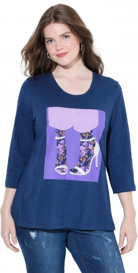 Ulla Popken Fashion Graphic T-Shirt Dark Blue - Tricouri imprimate pentru femei - 