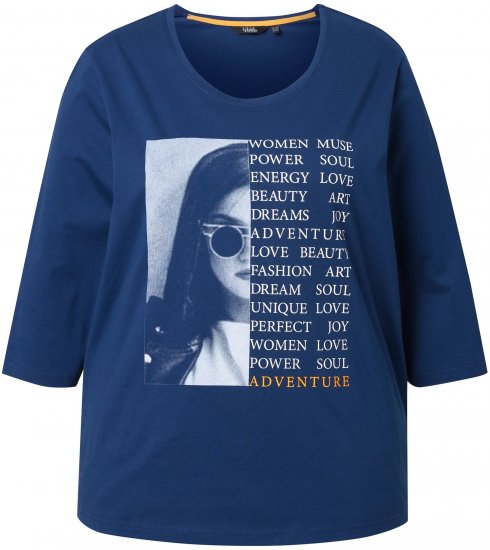 Ulla Popken Inspirational Graphic Lettering 3/4 Sleeve Tee Dark Blue - Tricouri imprimate pentru femei - 