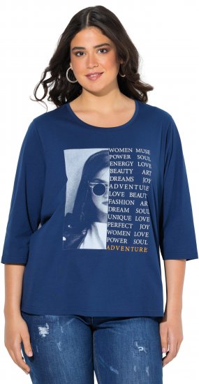 Ulla Popken Inspirational Graphic Lettering 3/4 Sleeve Tee Dark Blue - Tricouri imprimate pentru femei - 