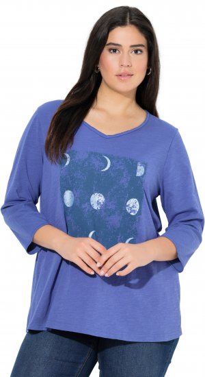 Ulla Popken Meet Me In The Moonlight 3/4 Sleeve Graphic Tee Atlantic Blue - Tricouri imprimate pentru femei - 