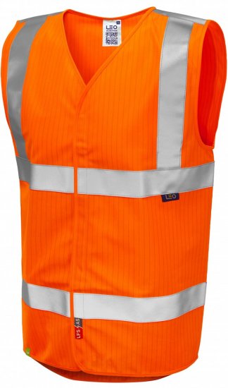 Leo Workwear Clifton Anti-static Waistcoat Hi-Vis Orange - Veste vizibilitate - Veste vizibilitate mare mărimi mari