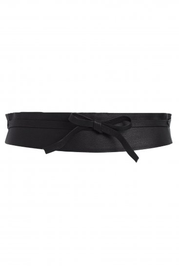 Ulla Popken Soft Leather Tie Belt Black - Curele damă - 