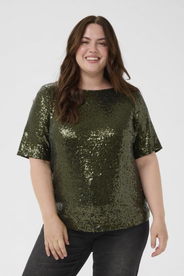 Kaffe Curve Mirana Sequin Blouse Ivy Green - Bluze - 