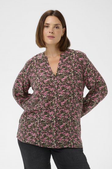 Kaffe Curve Belle Blouse Pink Black Graphic Flower - Bluze - 