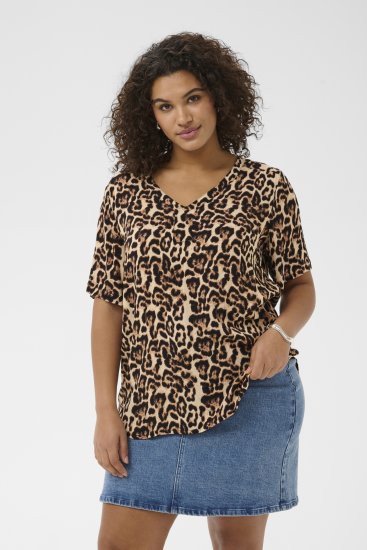 Kaffe Curve Ami Short Sleeve Blouse Printed Leopard - Bluze & tunici - 