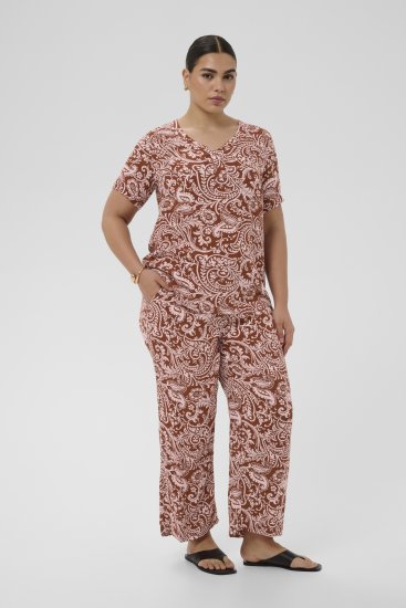 Kaffe Curve Ami Short Sleeve Blouse Printed Henna Brown - Bluze & tunici - 