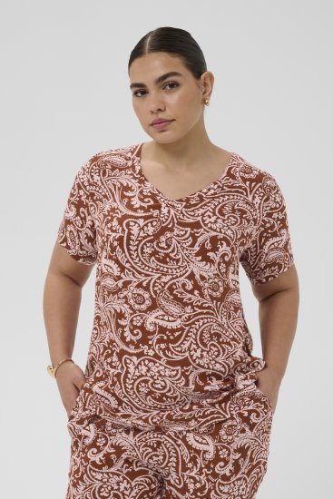 Kaffe Curve Ami Short Sleeve Blouse Printed Henna Brown - Bluze & tunici - 