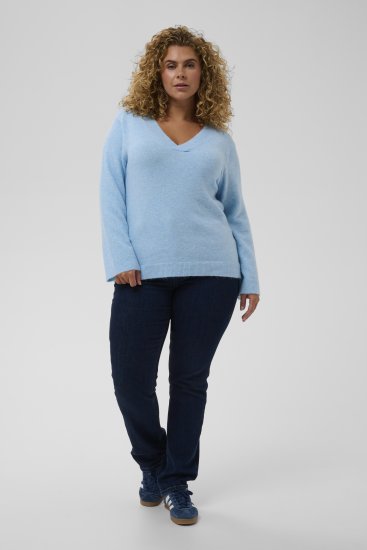 Kaffe Curve Jilanda V-Neck Pullover Blue - Pulovere & haine tricotate - 
