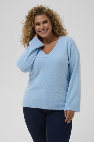 Kaffe Curve Jilanda V-Neck Pullover Blue - Pulovere & haine tricotate - 