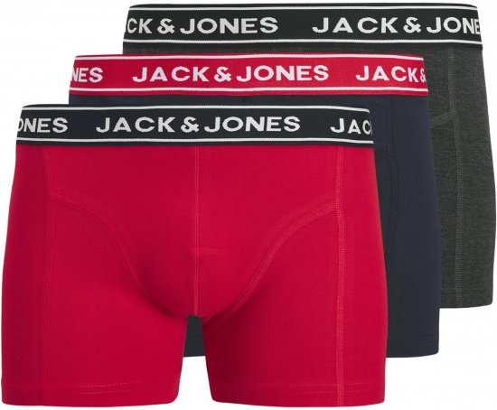 Jack & Jones Hector Solid Trunks 3-Pack Navy/Red/Grey - Boxeri - Boxeri Bărbați Mărimi Mari