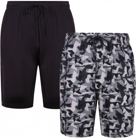 Kam Jeans Twin Pack Shorts Camo/Plain Black - Pantaloni trening - Pantaloni Trening Bărbați Mărimi Mari